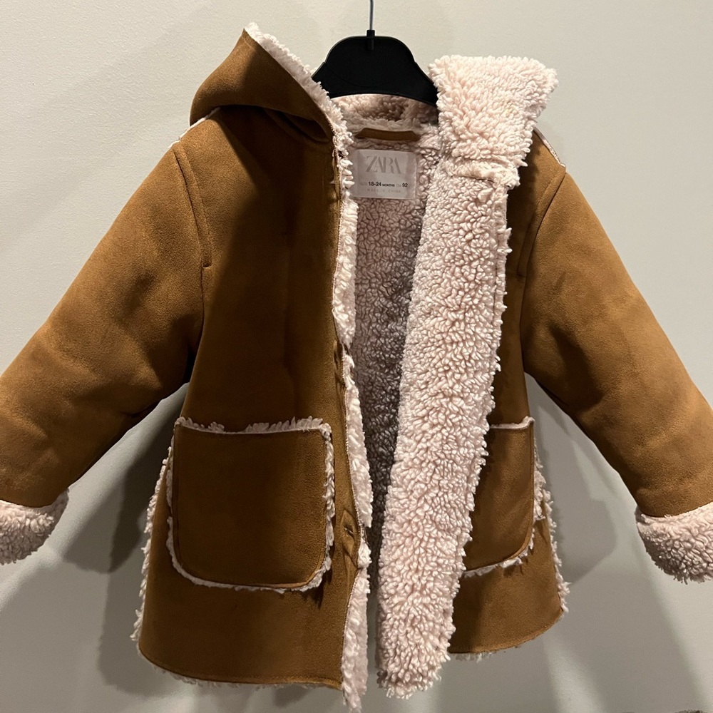 Zara Kids Brown Hooded Jacket with Sherpa Lining 18-24 Months